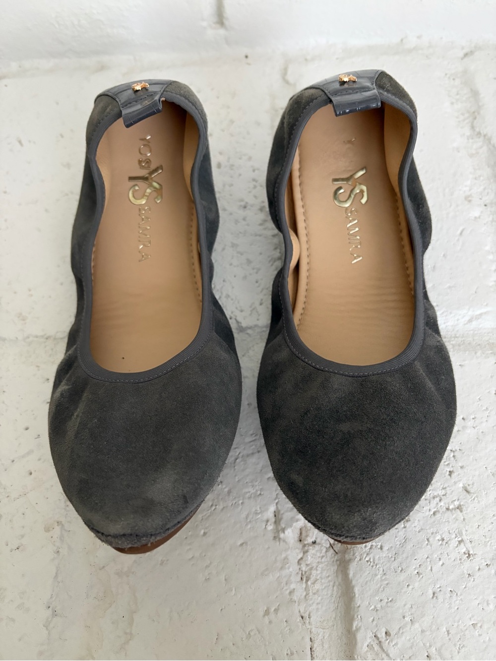 Yosi Samra Dark Gray Suede Foldable Ballet Flats